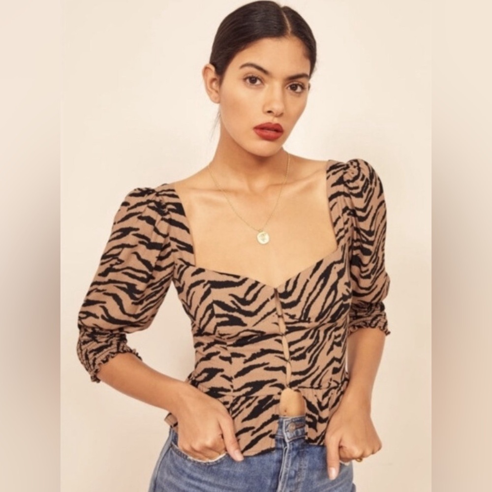Reformation Dallas Blouse in Tiger Stripe